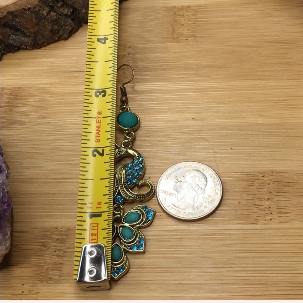Peacock Earrings Blue And Bronze - Picture 4 of 6
